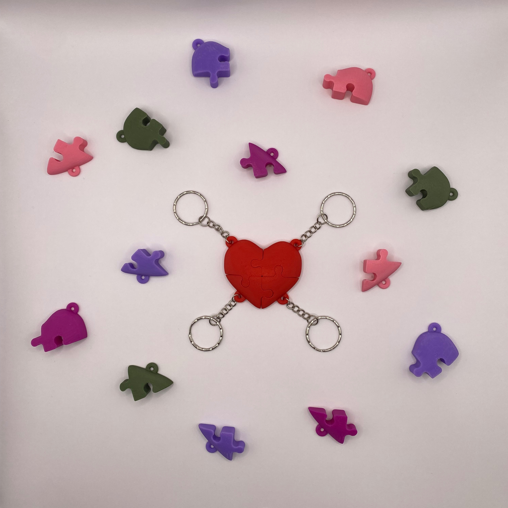 Friendship Keychain | Heart Puzzle | 4 Piece | Bag Charm