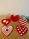 Set of 4 Heart Coasters with Holder | Patterned Bioplastic Drink Coasters